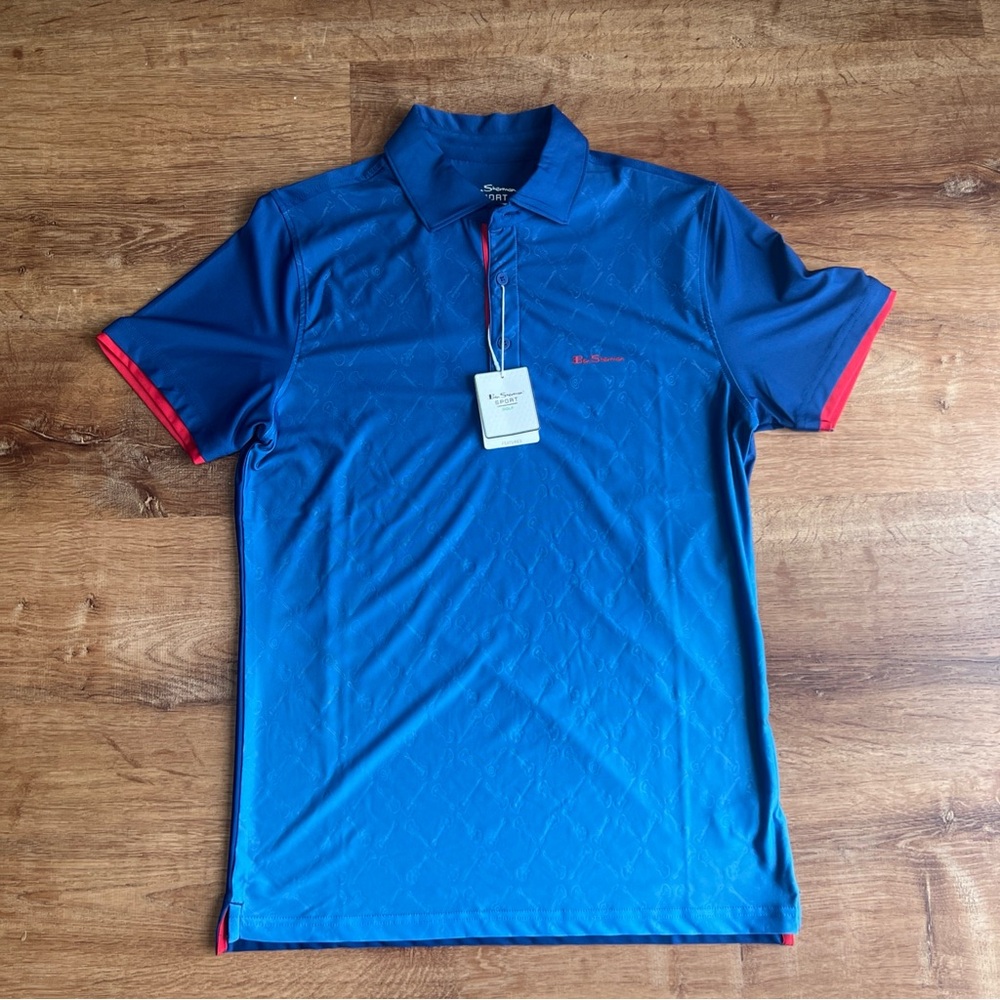 Ben Sherman Sport Golf Polo Shirt Mens Small Guitar Print Blue